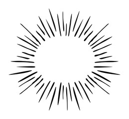 Abstract explosion frame. Hand drawn explosion radial lines isolated on white background. Comic flash, explosive flash, Cartoon boom in doodle style. Radial burst or bang. Vector illustration