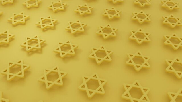 3D clip David's Star Background in yellow color on seamless loop. Perfect for Hanukkah, religious, traditional, Jewish holiday videos.