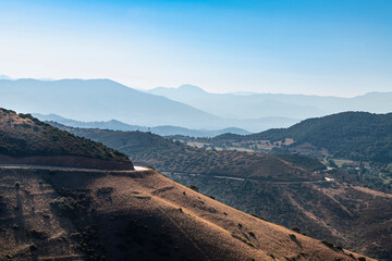 View of mountain landscape with layers, Corsica, France