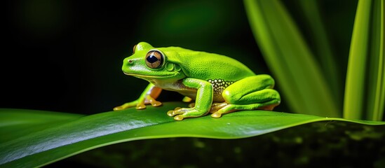 A plant is hosting a Green Tree Frog