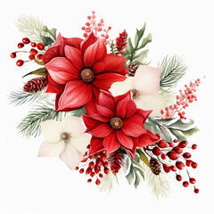 Christmas poinsettia water color flowers clipart