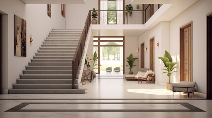 Interior design of modern entrance hall with staircas.Generative AI - obrazy, fototapety, plakaty