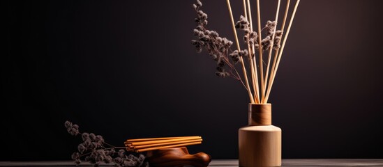 A home scent diffuser with cedar wood reeds to disperse fragrance