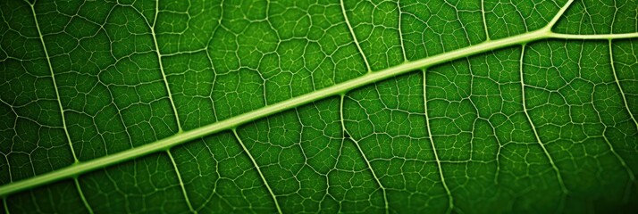 Vibrant macro shot of a lush green leaf, ideal for nature-inspired backgrounds and designs.