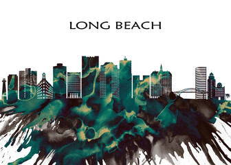 Long Beach Skyline. Cityscape Skyscraper Buildings Landscape City Downtown Abstract Landmarks Travel Business Building View Corporate Background Modern Art Architecture 