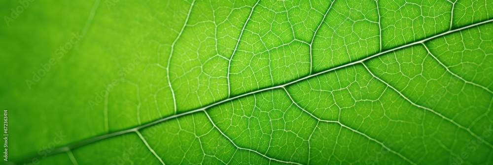 Poster close-up of vibrant green leaf texture, showcasing intricate vein patterns suitable backgrounds