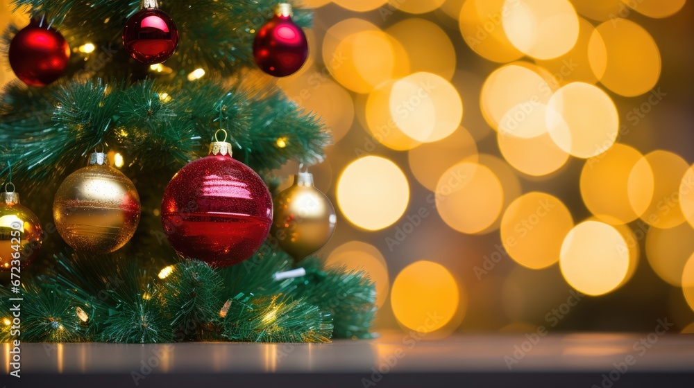 Aufkleber a close up of a christmas tree with a lot of lights in the background and a red ornament hanging fro