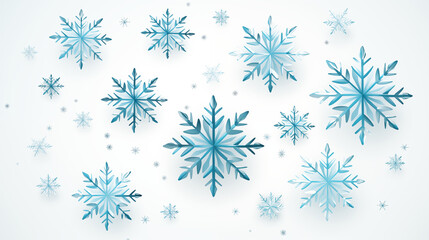 Błękitne zimowe świąteczne tło na baner, tapetę. Płatki śniegu, śnieżynki. 