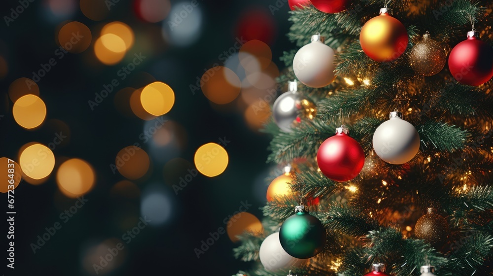 Poster a close up of a christmas tree with a lot of lights in the background and a blurry christmas tree in