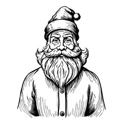 sketch Santa Claus. Black and white hand drawn vector illustration isolated.