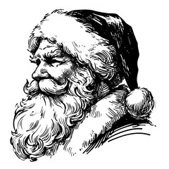 sketch Portrait Santa Claus. Black and white hand drawn vector illustration isolated.