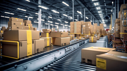 Seamless Package Movement in E-Commerce Warehouse, generated by IA