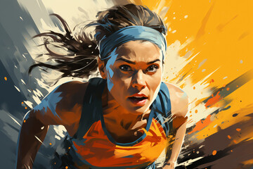 Intense female runner in action illustration