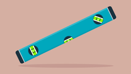 Spirit level tool vector illustration - Simple bubble level object to measure surfaces in side view flat design, with turquoise colour on beige background