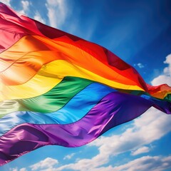 A pride flag flowing in the air
