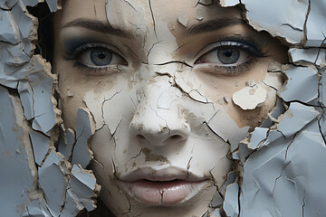 Face with cracked paint effect