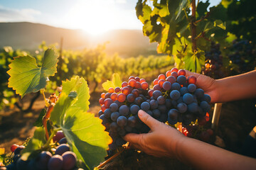 Agricultor recolectando uvas