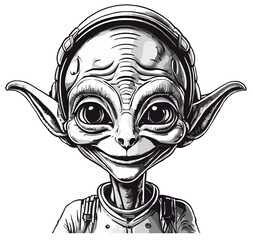 Fototapeta premium Pencil drawing of a small Alien in black and white style