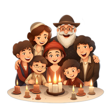 family gathering for hanukkah isolated on transparent or white background, png