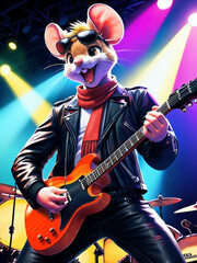 Naklejka premium Rock 'n' Ratón: ¡Música a Todo Volumen!