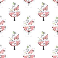 Seamless pattern, refreshing fruit cocktails on a white background. Drinks background, textile