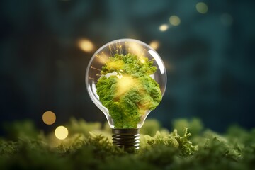 Green environmental protection in light bulb. Renewable energy for safe the world.