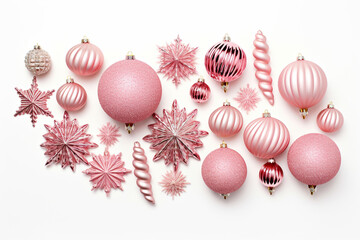 Christmas decor flat lay on white background