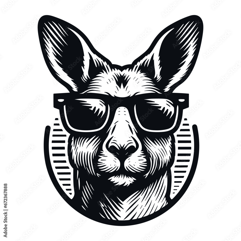 Sticker cool kangaroo wearing sunglasses sketch