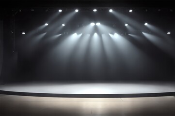An Empty Stage Illuminated by Spotlights