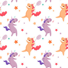 Vector pattern with unicorns and stars