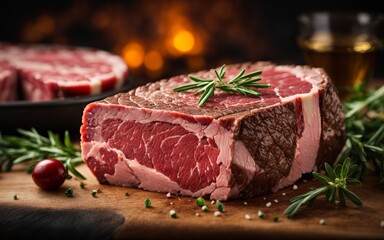 A Juicy Slice of Steak on a Wooden Cutting Board