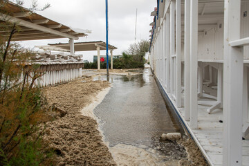 Fototapeta na wymiar Forte dei Marmi, Tuscany: storm Ciaran caused gigantic storm surges that damaged beach establishments 
