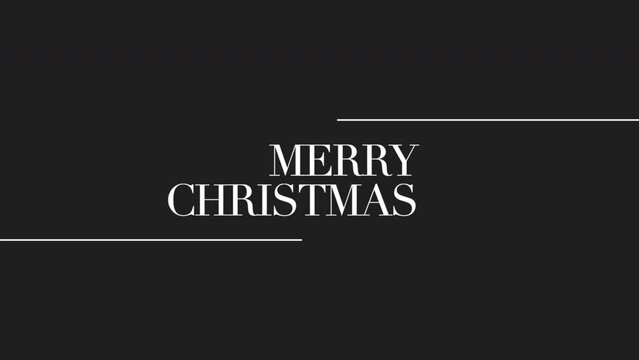 Modern Merry Christmas text with lines on black gradient, motion abstract minimalism, holidays and winter style background