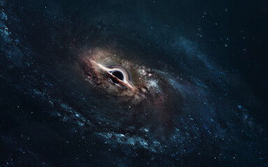 3D illustration of giant black hole inside galaxy in deep space. Elements of image provided by Nasa © Vadimsadovski