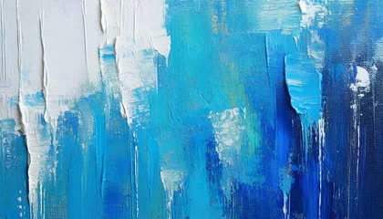 Fotobehang Trazos de pintura al óleo de colores azules vibrantes, abstracto, fondo de pantalla, brillante © Elena