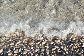 Waves Meeting Rocky Beach, Pebble Shoreline