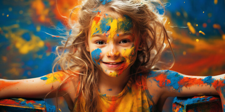A Little girl covered in paint