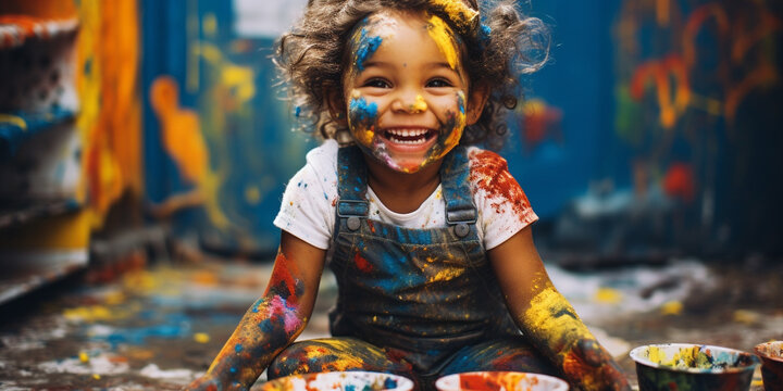 A Little girl covered in paint