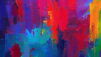 Foto op Canvas Trazos de pintura al óleo de colores vibrantes, abstracto, fondo de pantalla, brillante © Elena