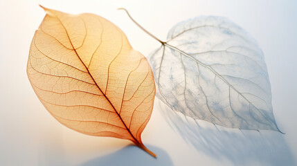  a single leaf laying on top of a white table top.  generative ai