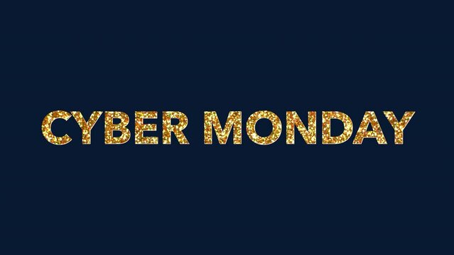 Cyber Monday text with gold confetti text on blue gradient, motion abstract holidays, retro and business style background
