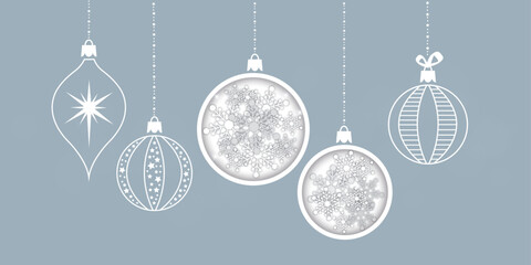 Hanging baubles with christmas greeting text. Vector seamless garland. - 672375085