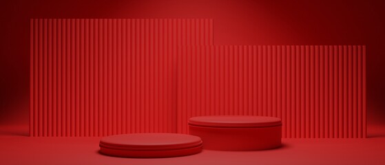 3d illustration rendering scene abstract background for merry xmas holiday decoration element, red wallpaper backdrop - obrazy, fototapety, plakaty