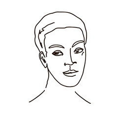 line drawing of woman face. Cute female linear portrait. Outline  woman avatar