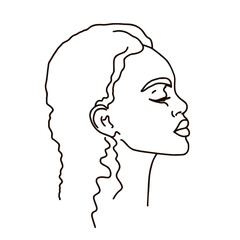 line drawing of woman face. Cute female linear portrait. Outline  woman avatar