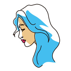 line drawing with color shapes woman face. Cute female linear portrait. Outline  woman avatar