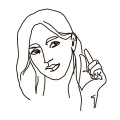 line drawing of woman face. Cute female linear portrait. Outline  woman avatar
