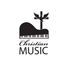 christian music emblem with piano isolated on white background 