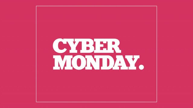 Modern Cyber Monday text in frame on red gradient, motion abstract holidays, minimalism and promo style background