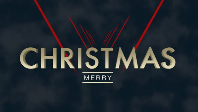 Modern Merry Christmas text with red awards lines on black space, motion abstract minimalism, holidays and winter style background